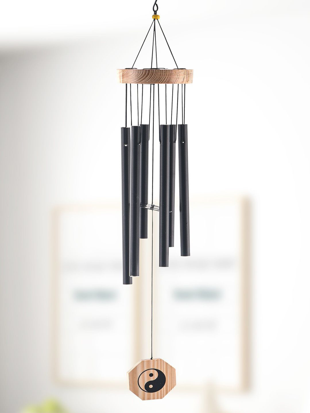 Kuber Industries Black & Brown Textured 6 Pipes Musical Windchimes