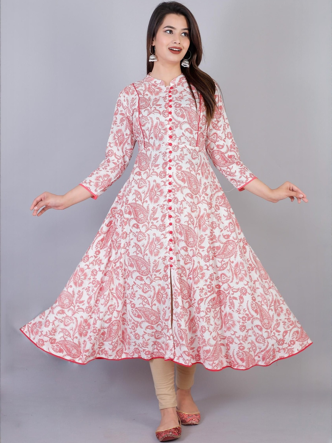 Jyoti Women Printed Front Slit Calf Length A-Line Kurta