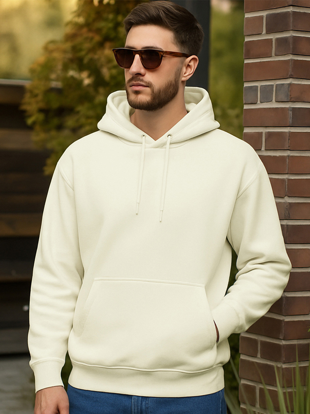 Bewakoof Men Off White Oversized Hoodies