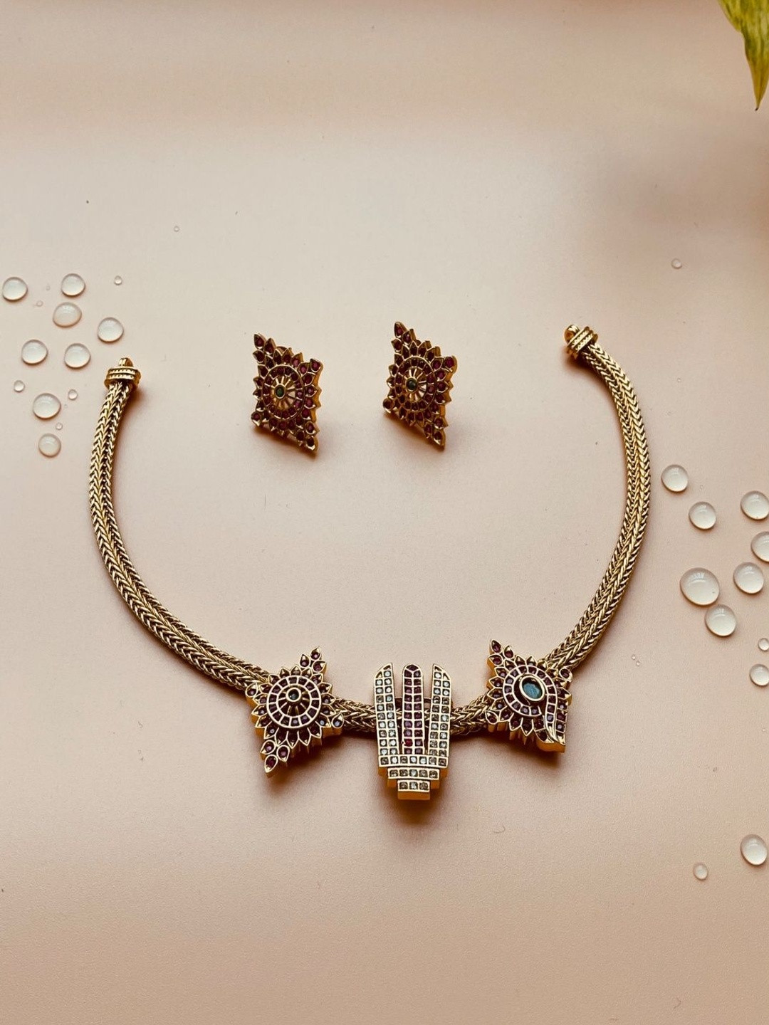 Ajrang Gold-Plated Artificial Stones Studded Govinda Namalu Jewellery Set