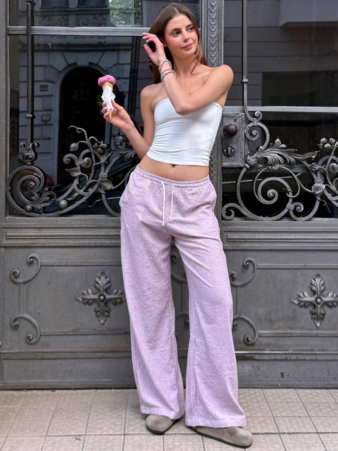 Bershka Women Mid-Rise Flat-Front Trousers