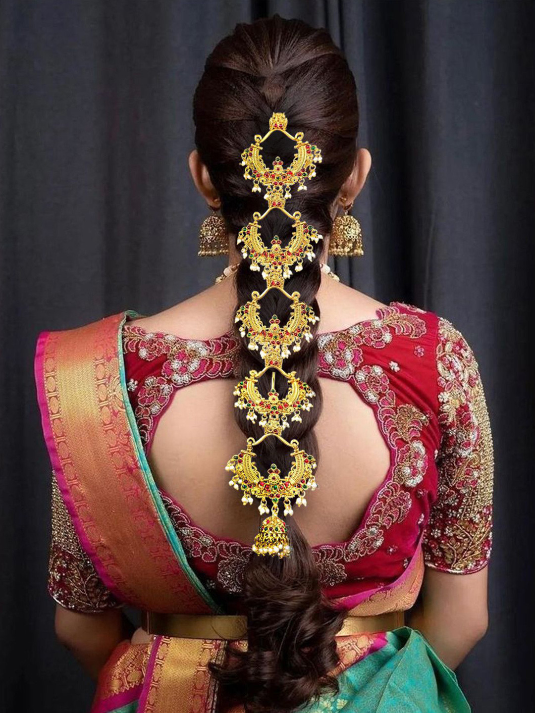 Krelin Women Temple Crescent Design Bridal Jada Beaded Hair Accessory Set