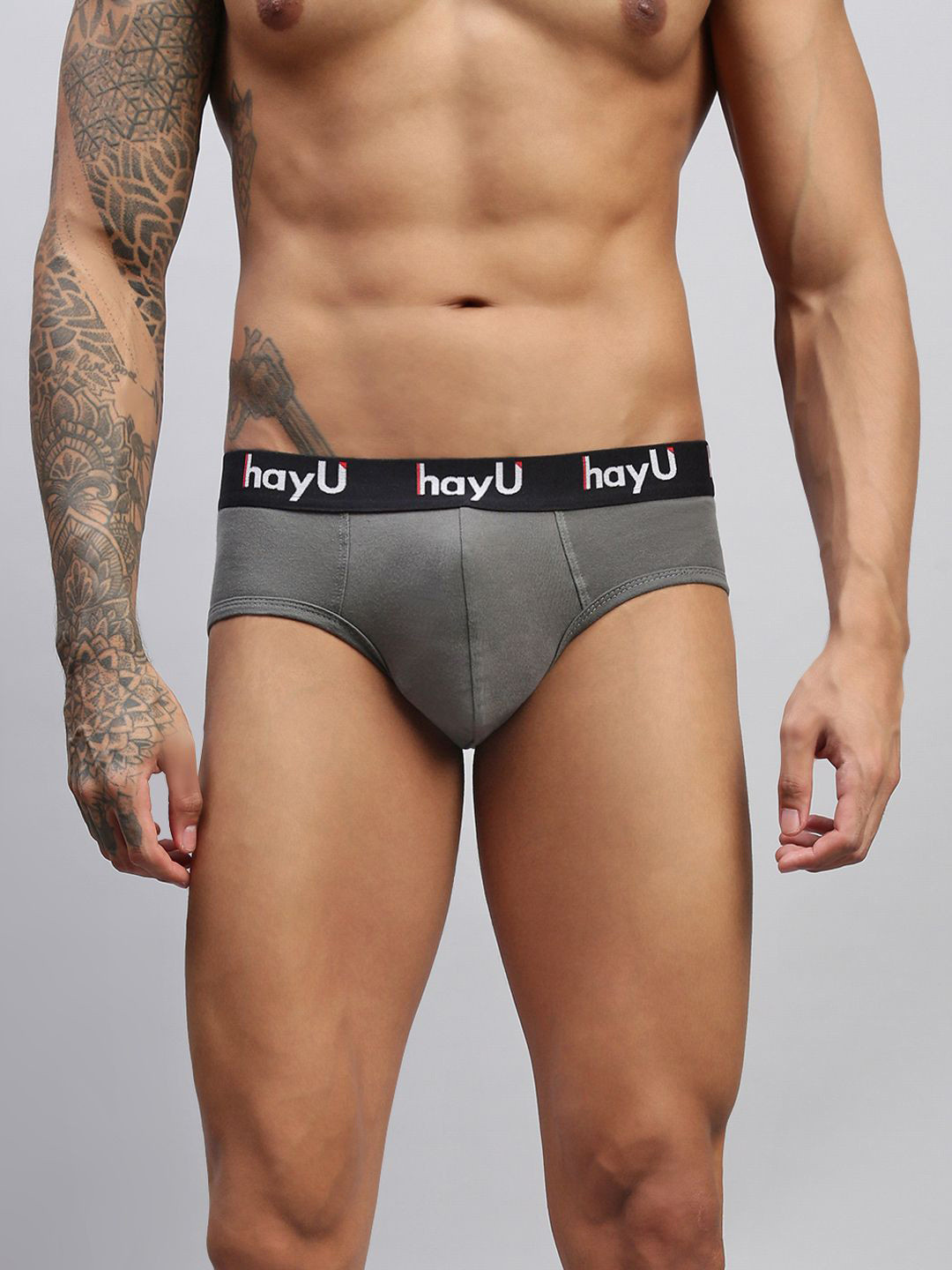 HAYU Men Mid-Rise Cotton Basic Briefs HUBF_006_GY_1PC