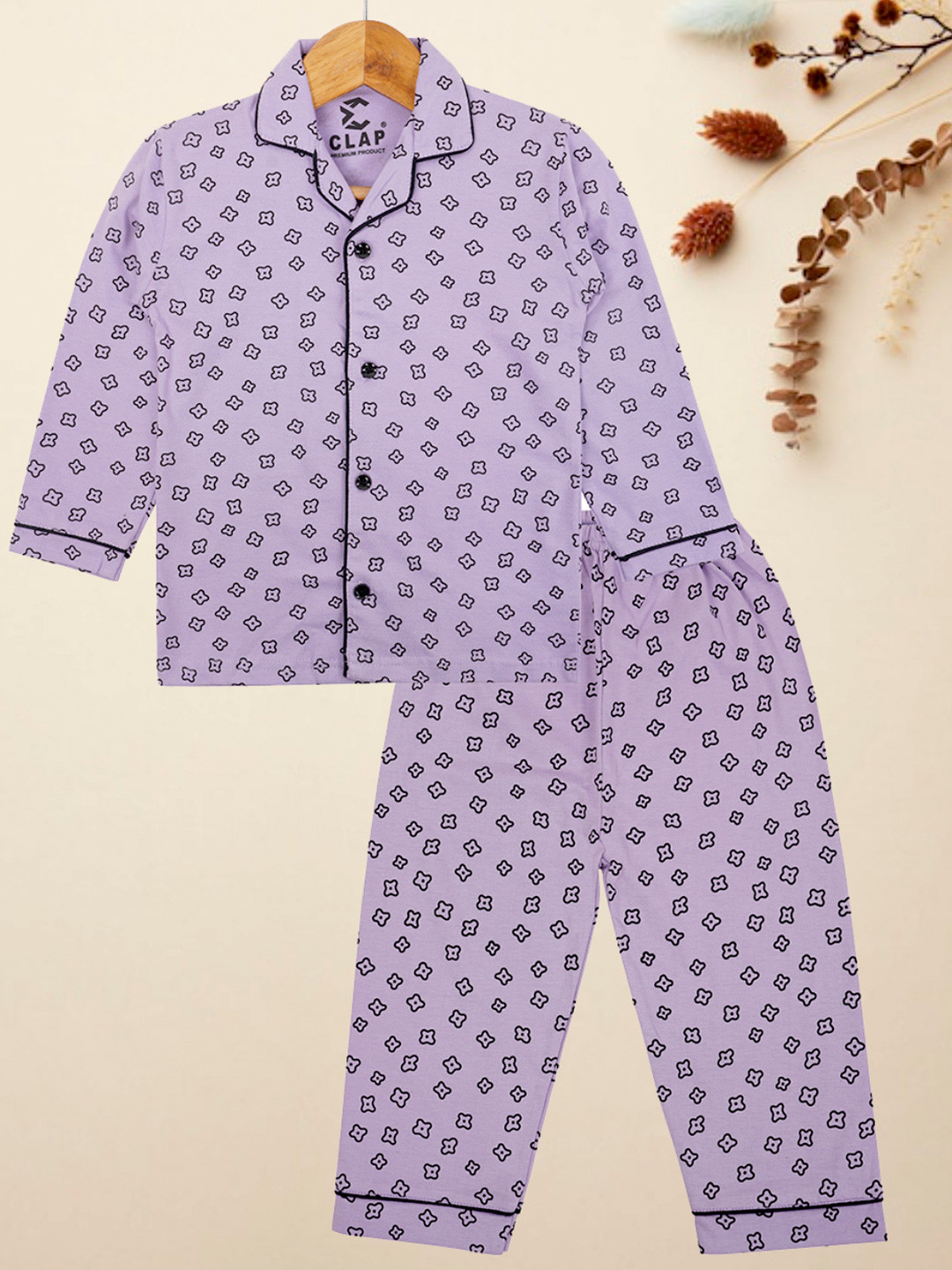CLAP Girls Dot Print Cotton Night Suit