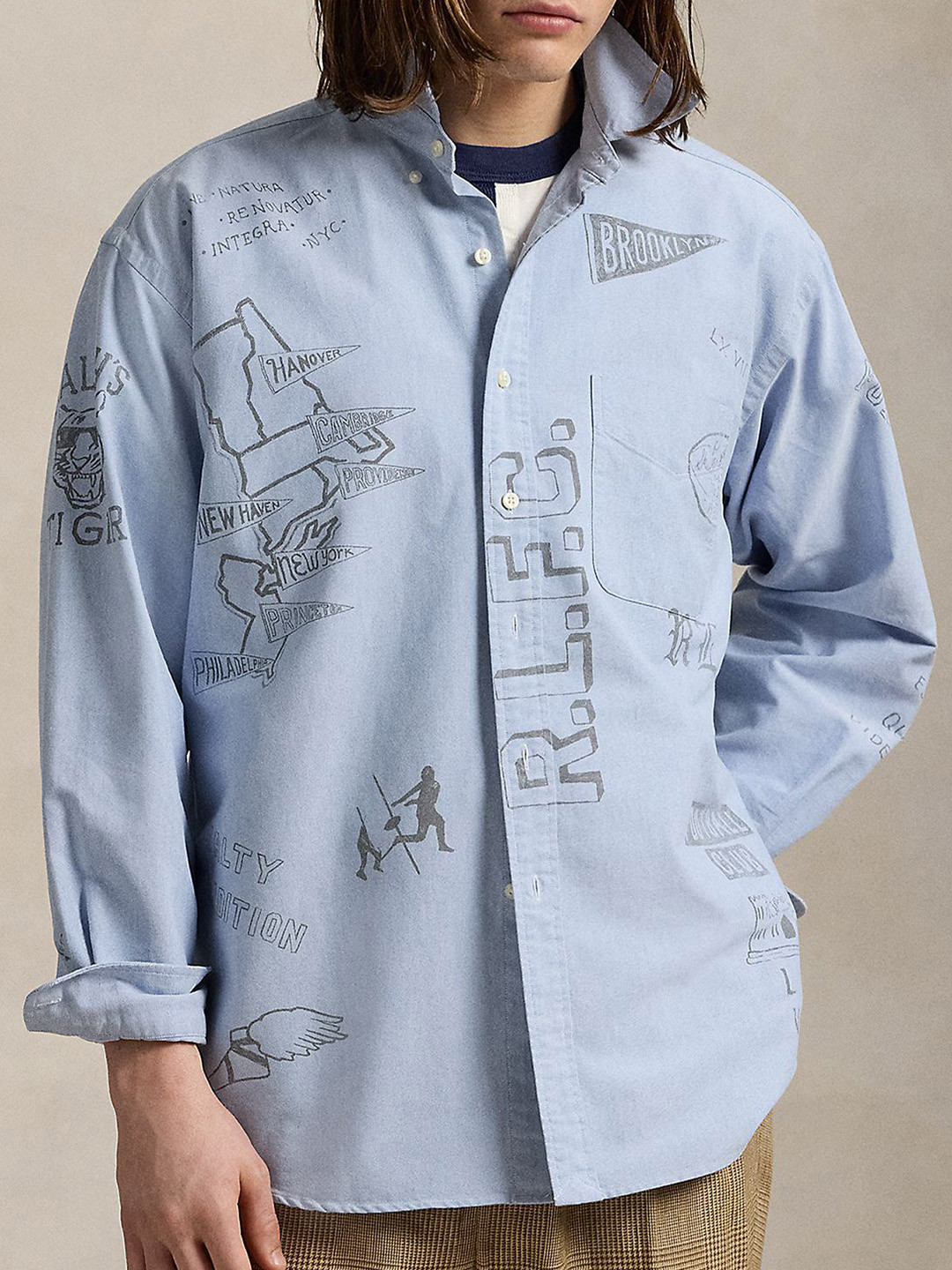 Polo Ralph Lauren Typography Printed  Button Down Collar Linen-Cotton Shirt