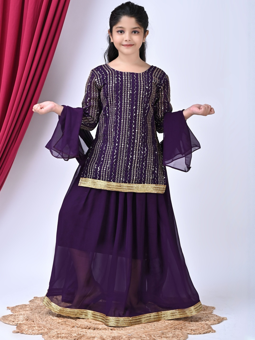 SPAMitude Girls Embellished Georgette Ethnic Clothing Set