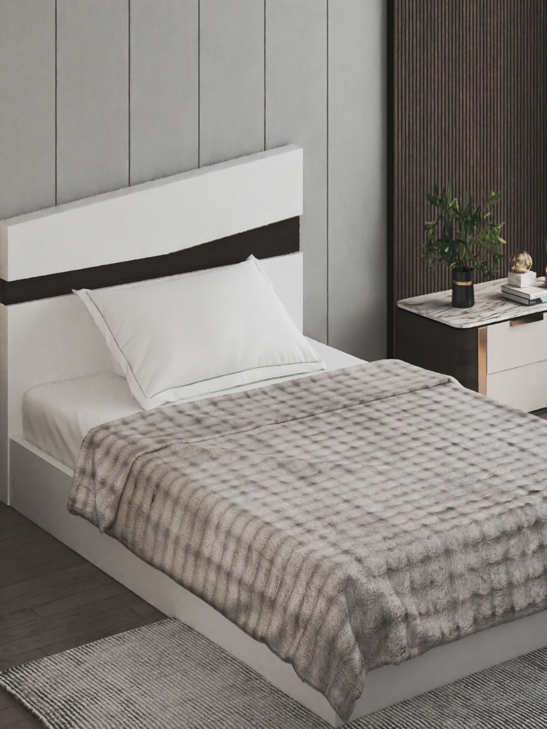 Home Centre Kadence Grey Geometric 550 GSM Single Bed Blanket