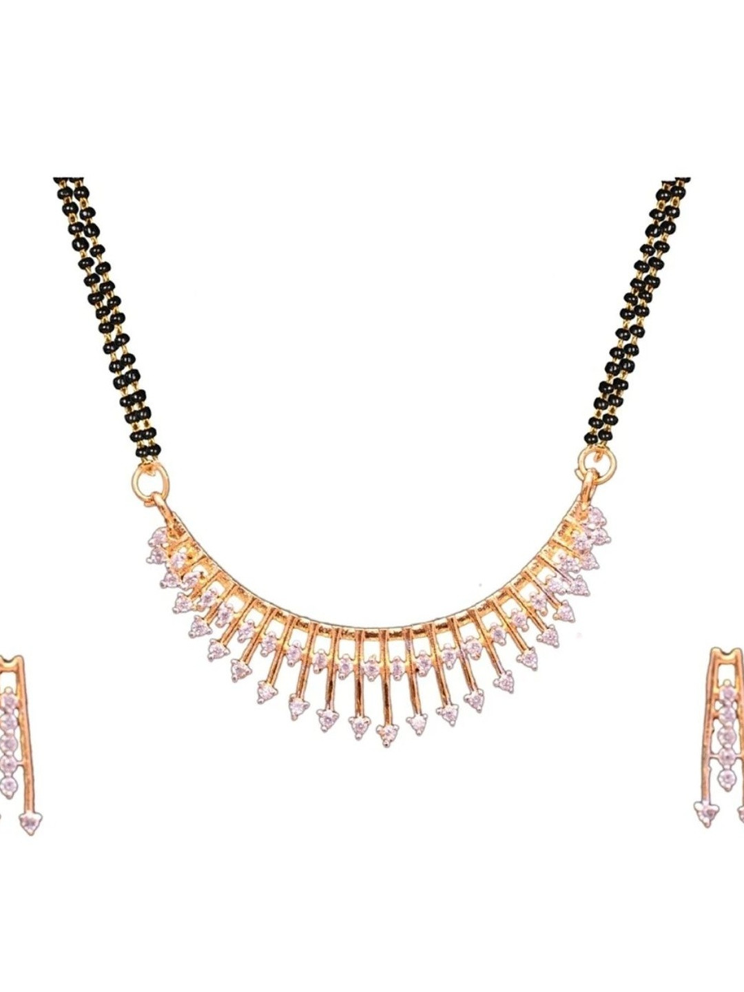 Arti Creations Stone-Studded & Beaded Mangalsutra With Earrings