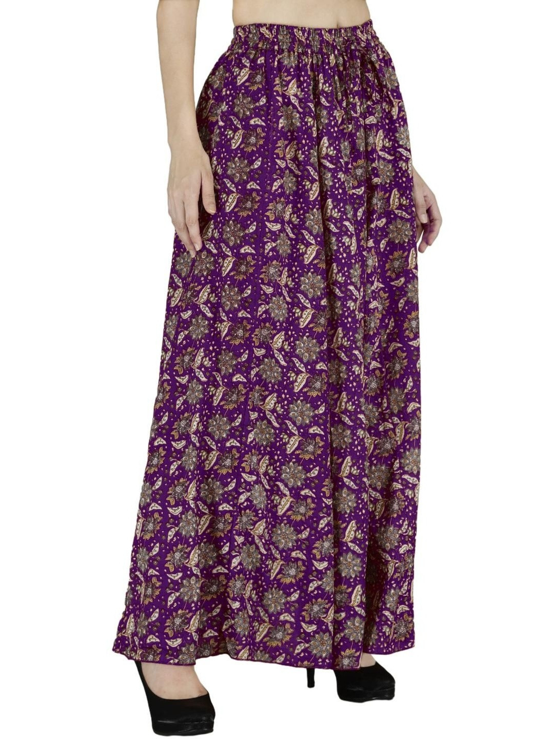Sttoffa Women Purple Cotton Floral Print Drawstring Skirts