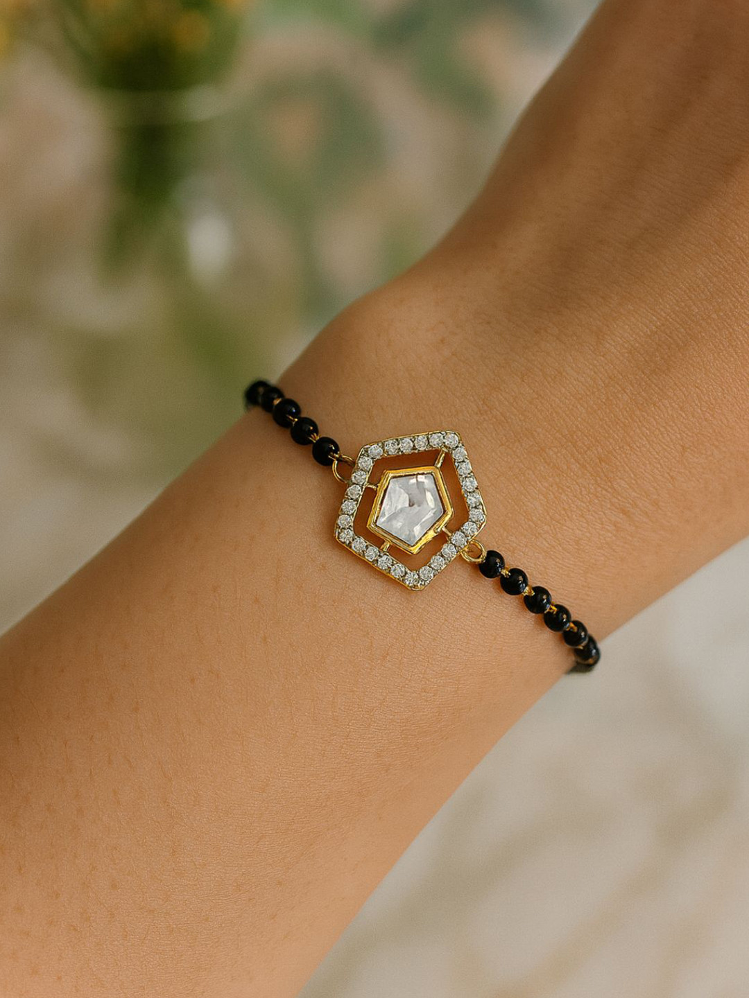 I Jewels Gold-Plated Hand Mangalsutra Bracelet