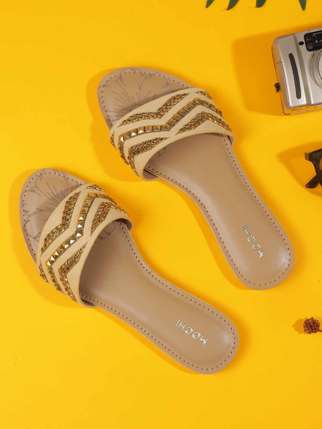 Mochi Women Embellished Open Toe Flats