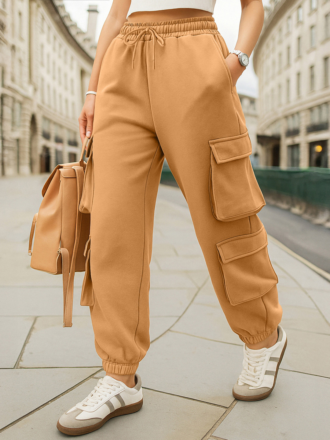 Bewakoof Heavy Duty 1.0 Women Camel Brown Super Loose Fit Cargo Joggers