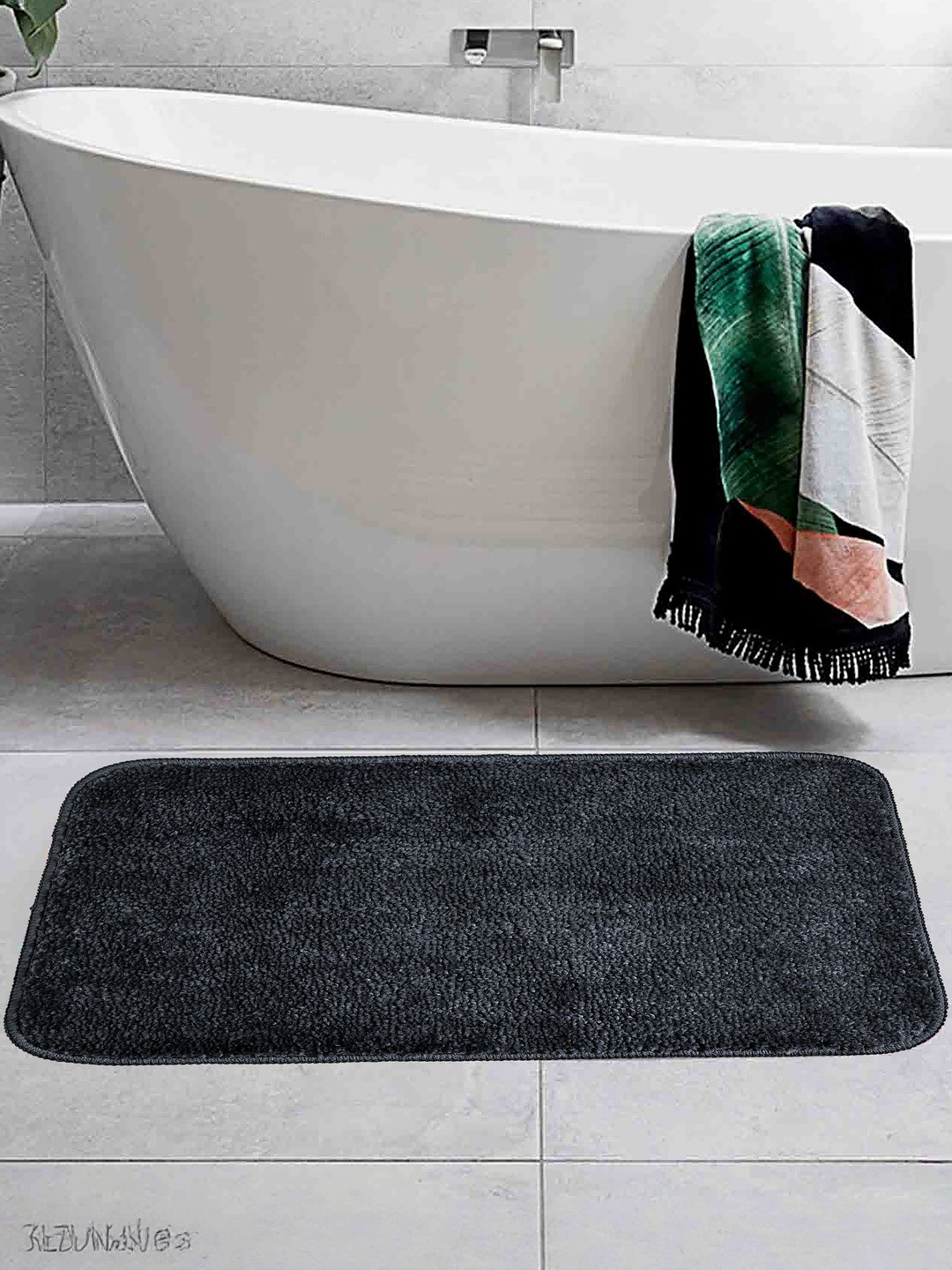 Homzz  Solid Grey Floormat Bathroom Mat & Absorbent Microfiber Door Mat 38x58 CM