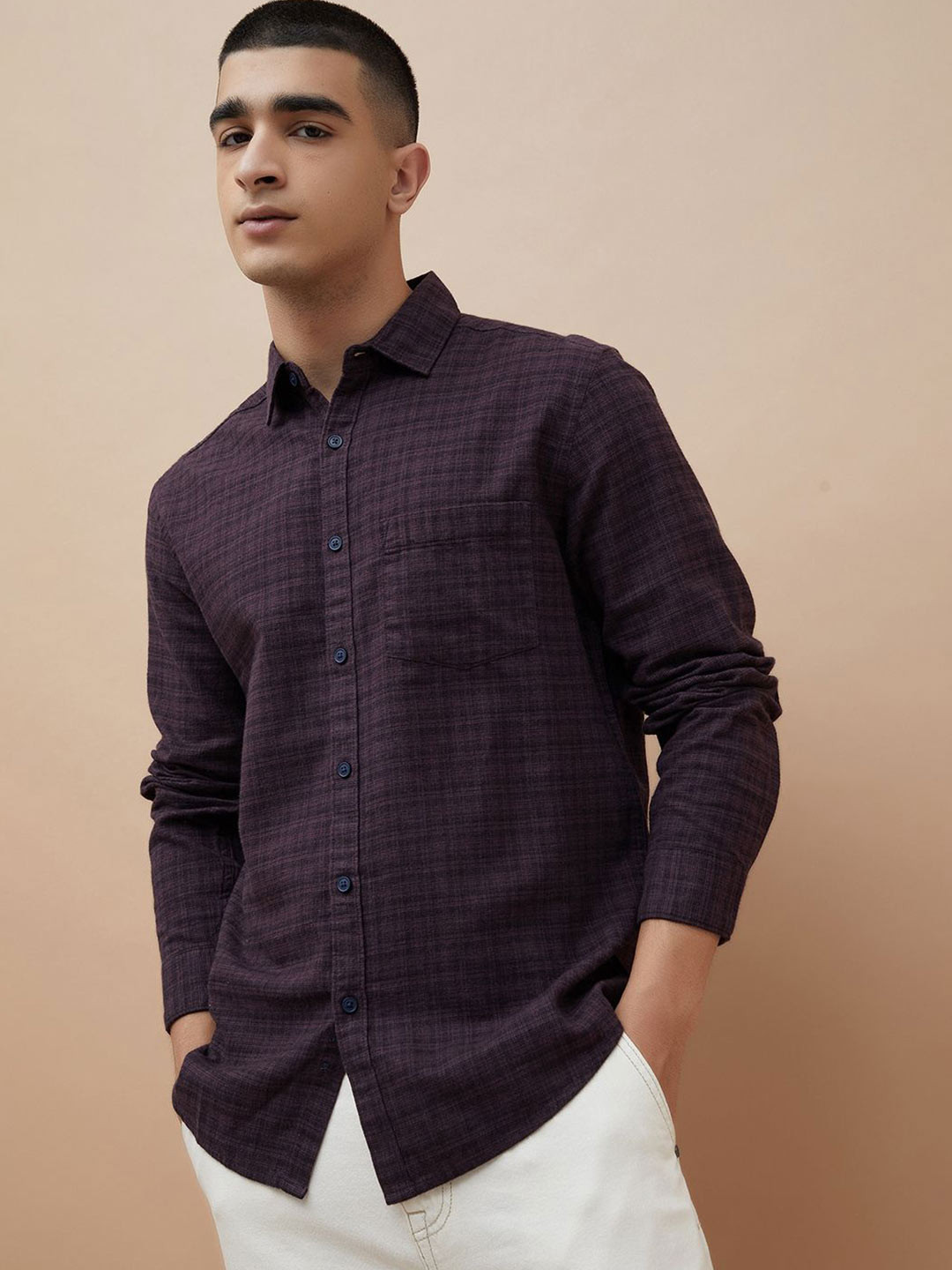 Fame Forever by Lifestyle Grid Tattersall Checks Checked Cotton Casual Shirt