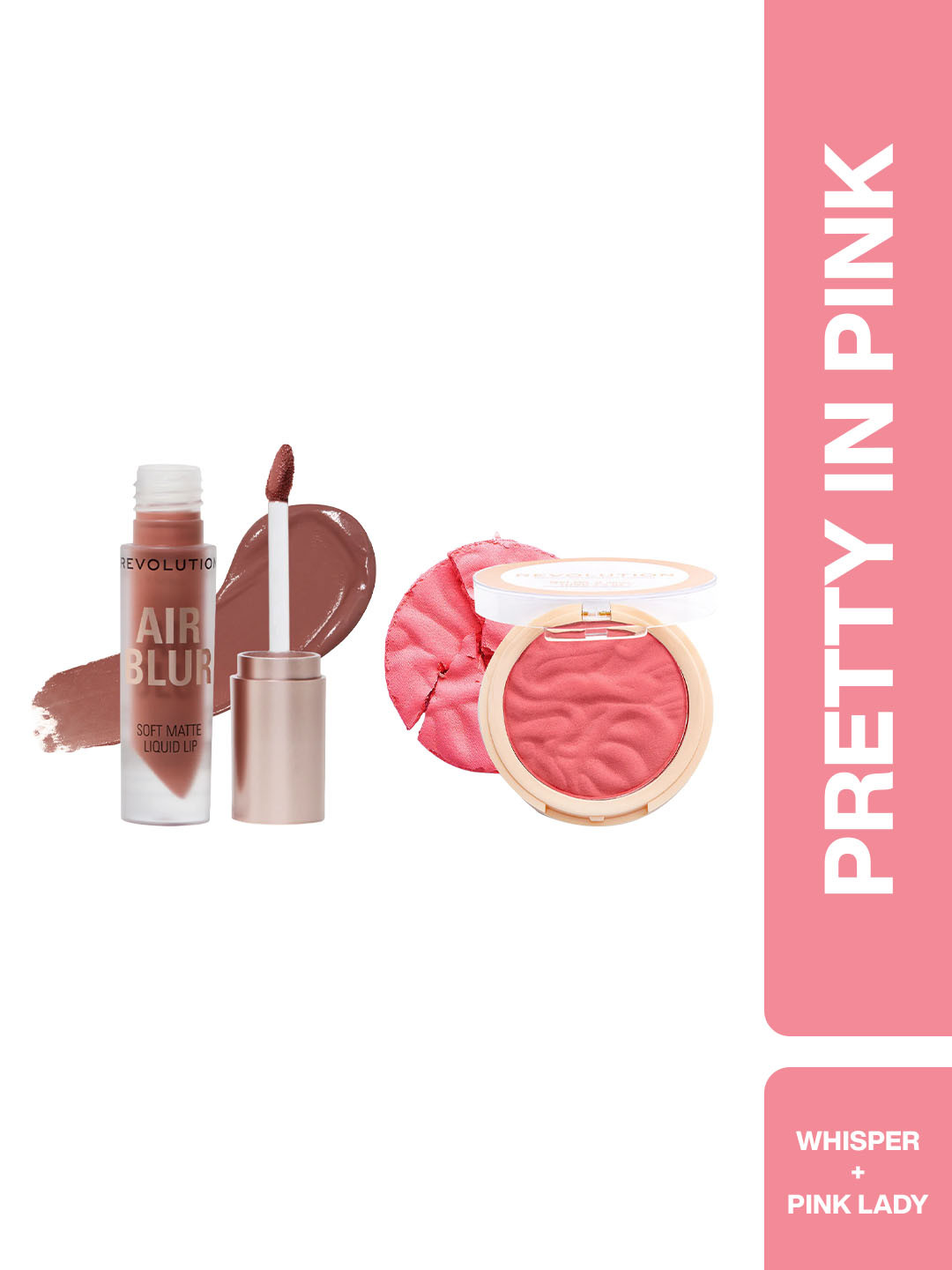 Makeup Revolution London Pretty In Pink Set - Whisper Air Blur Lipstick & Pink Lady Blush