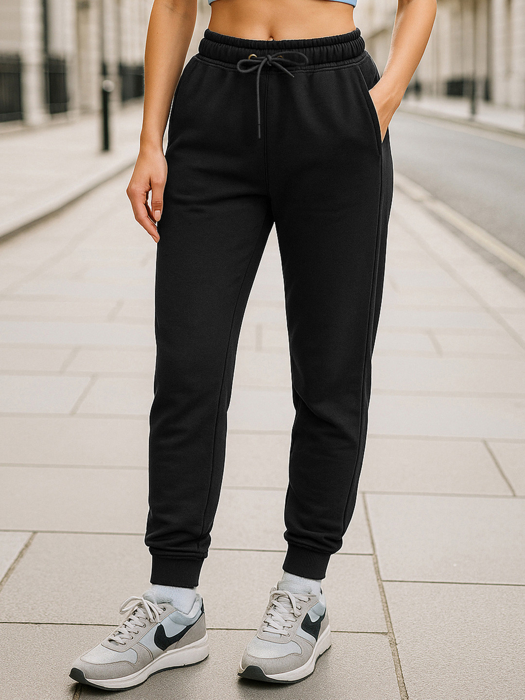 Bewakoof Women Cotton Blend Black Solid Joggers