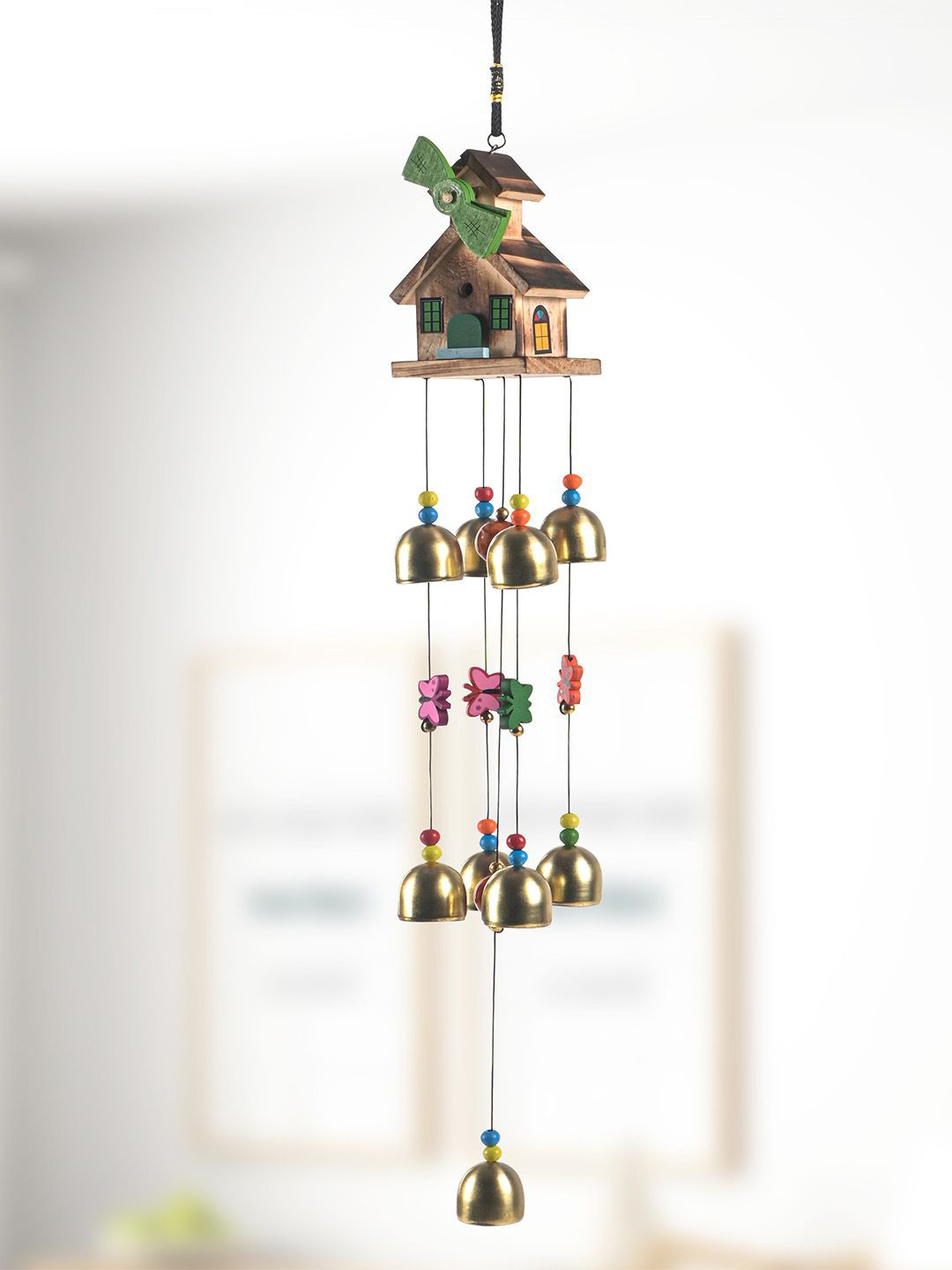 Kuber Industries Yellow & Brown Textured Wooden & Metal Feng Shui Windchimes