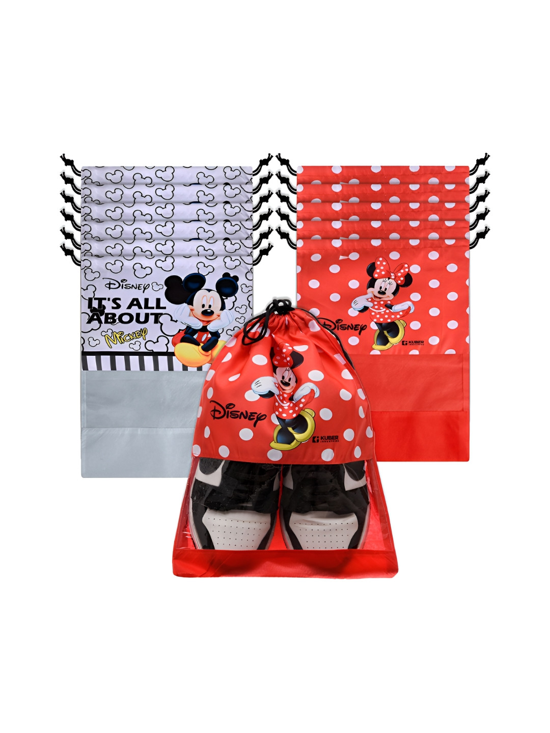 Aura Red & Grey 12 Pieces Printed Shoe Covers With Drawstring