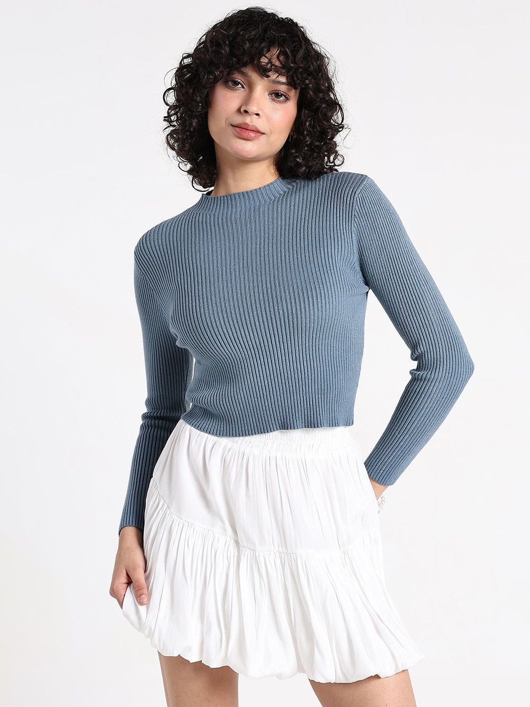 SHOWOFF Acrylic High Neck Textured Top