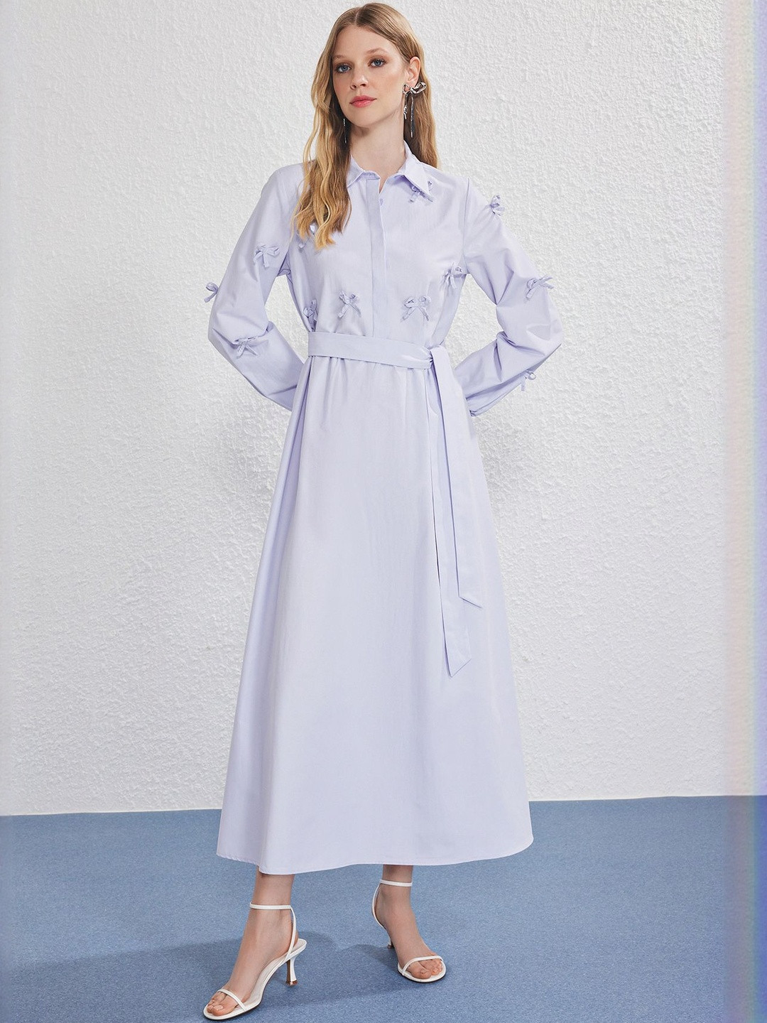 Trendyol Women Full Sleeves Bow Shirt Maxi Dress