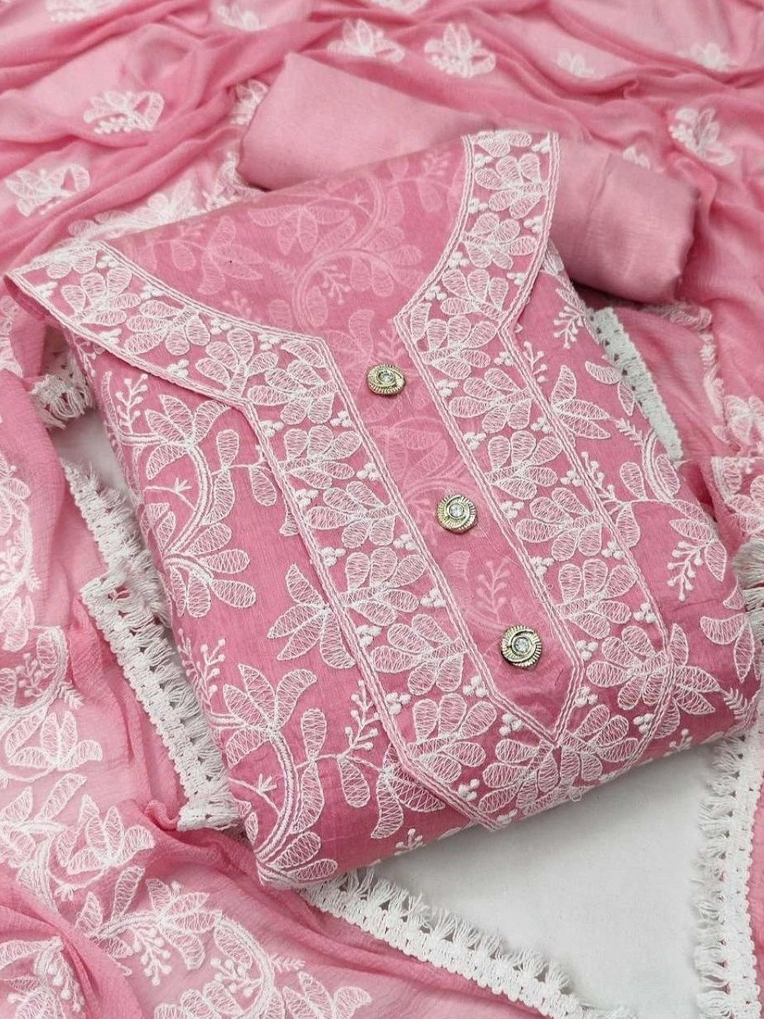 Moda Rapido Women Chanderi Embroidered Salwar Suit Dress Material with Naazmin Dupatta