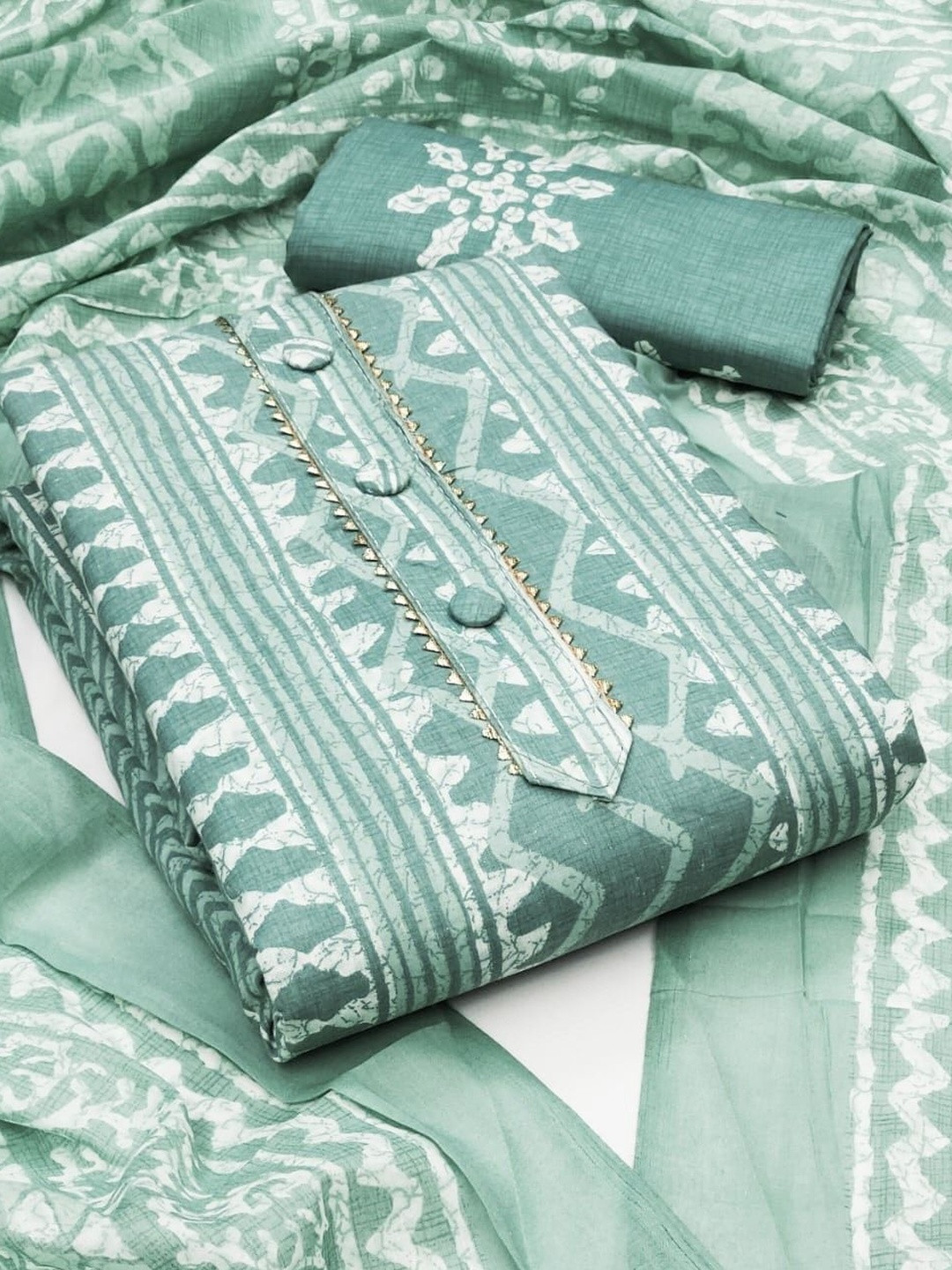 Moda Rapido Women Sea Green Cotton Batik Printed Unstitched Dress Material