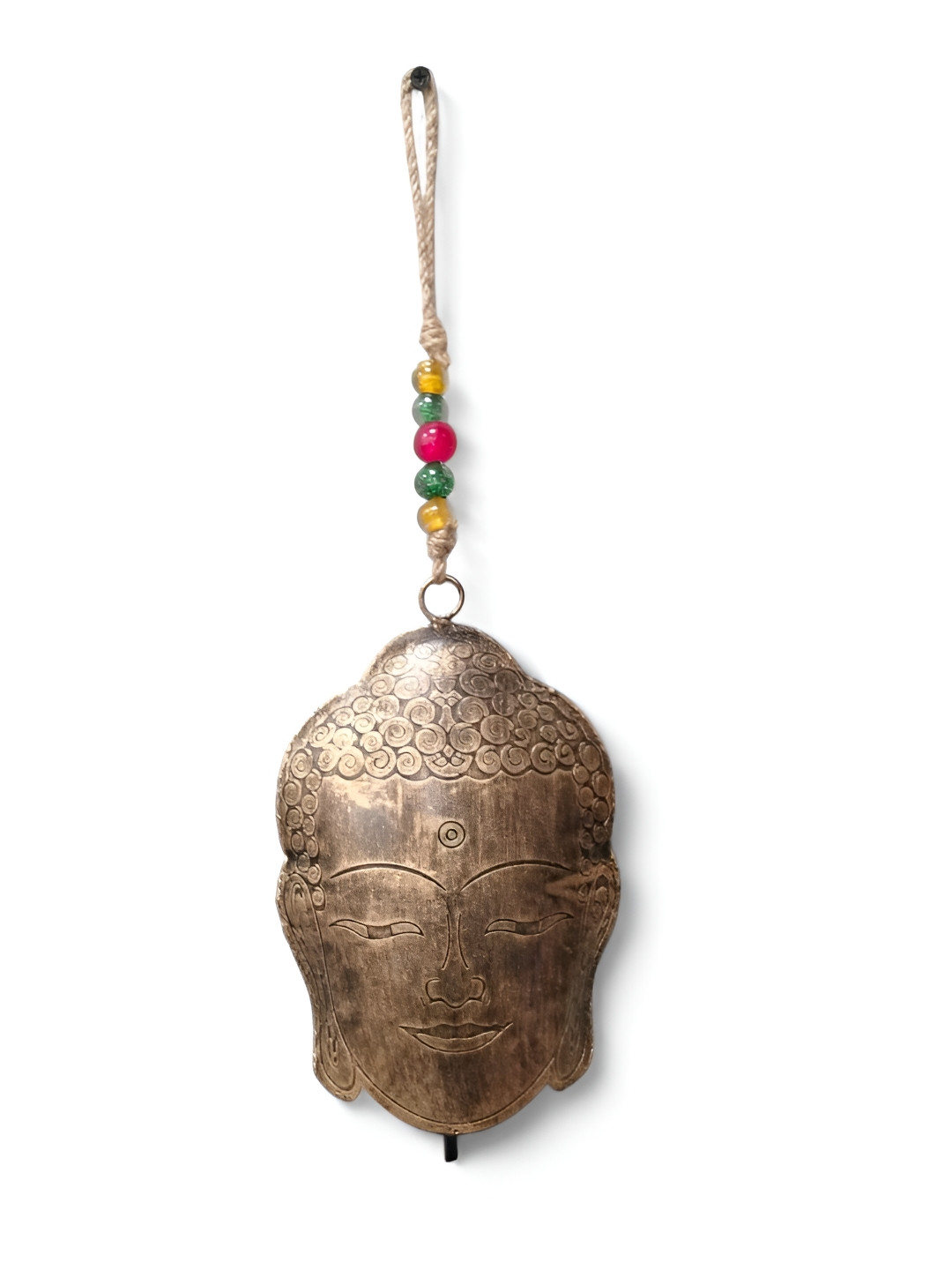 DULI Beige & Red Textured Buddha Face Design Metal Bell Wall Hangings