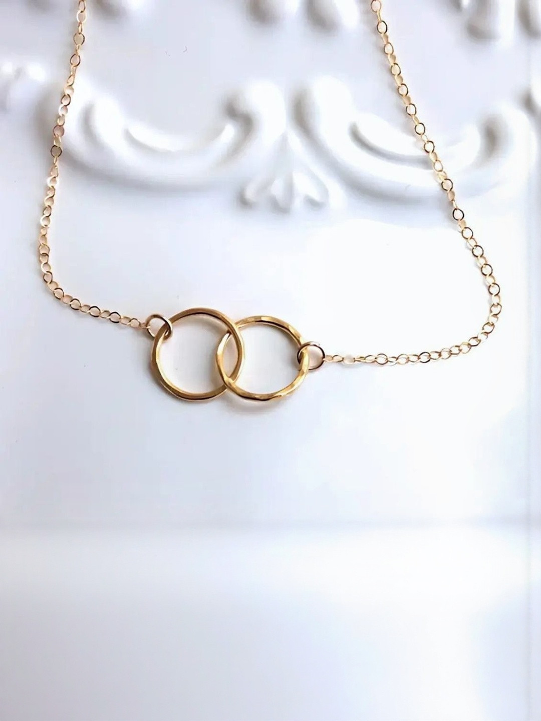 DZOIR Women Gold-Plated Circle Link Minimal Necklace