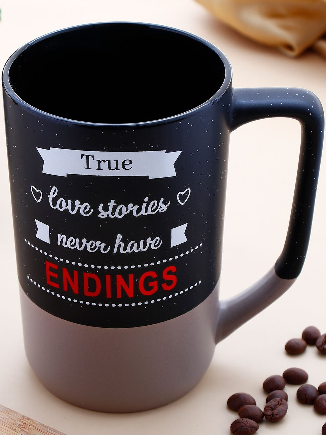 Archies Black Printed Ceramic Matte Cork Base Mug