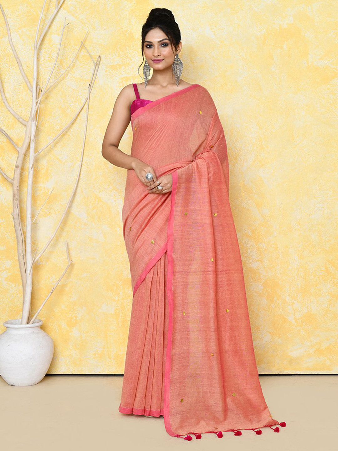 Piyari Fashion Embellished Mirror Work Khadi Saree