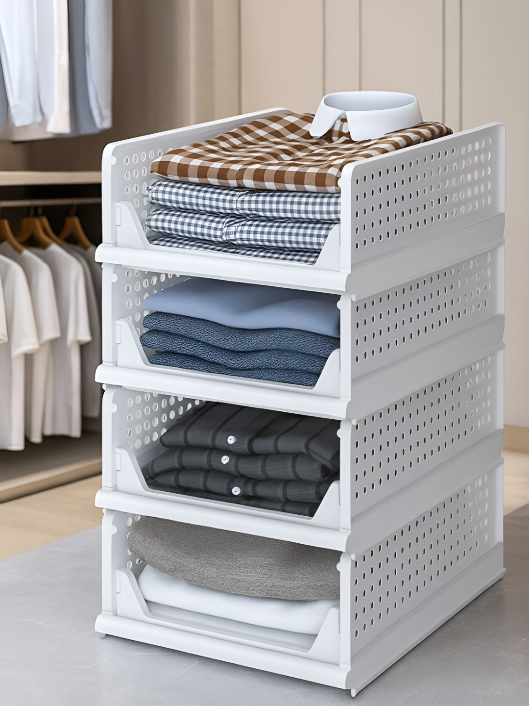 JD FRESH White 4 Tier Crack Resistant Stackable Rack Organisers