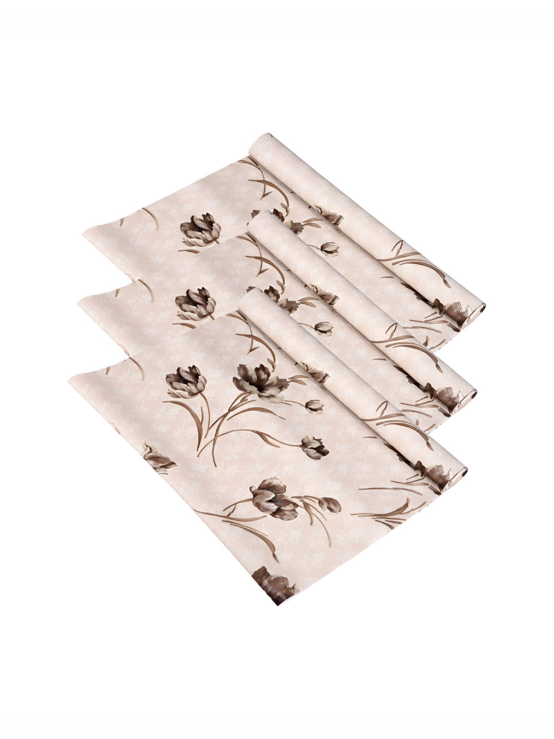 Aura Peach-Coloured & Brown 3 Pieces Flower Printed Shelf Liner Organisers