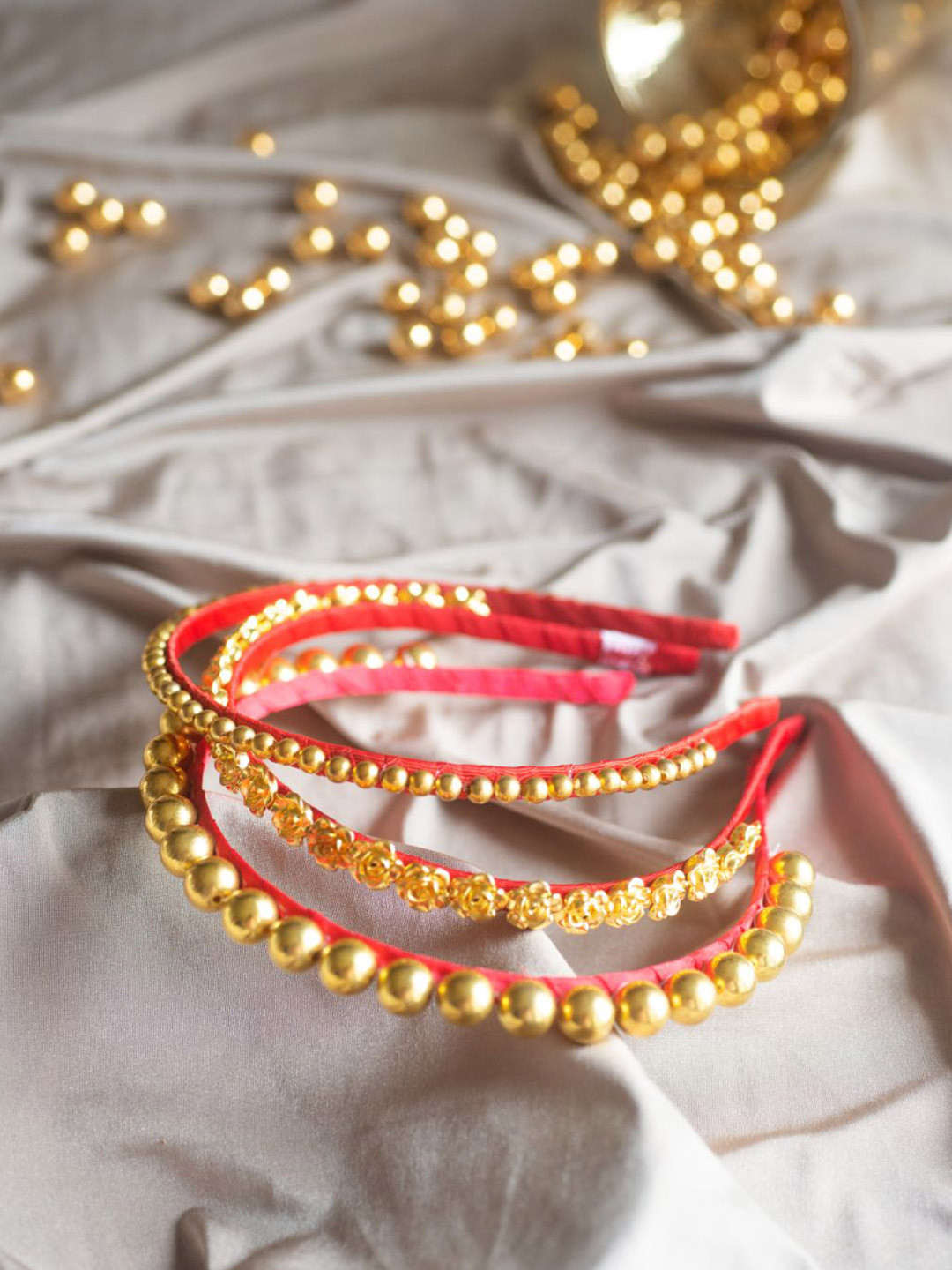 Choko Girls Set of 3 Golden Beaded and Floral Design Hairband