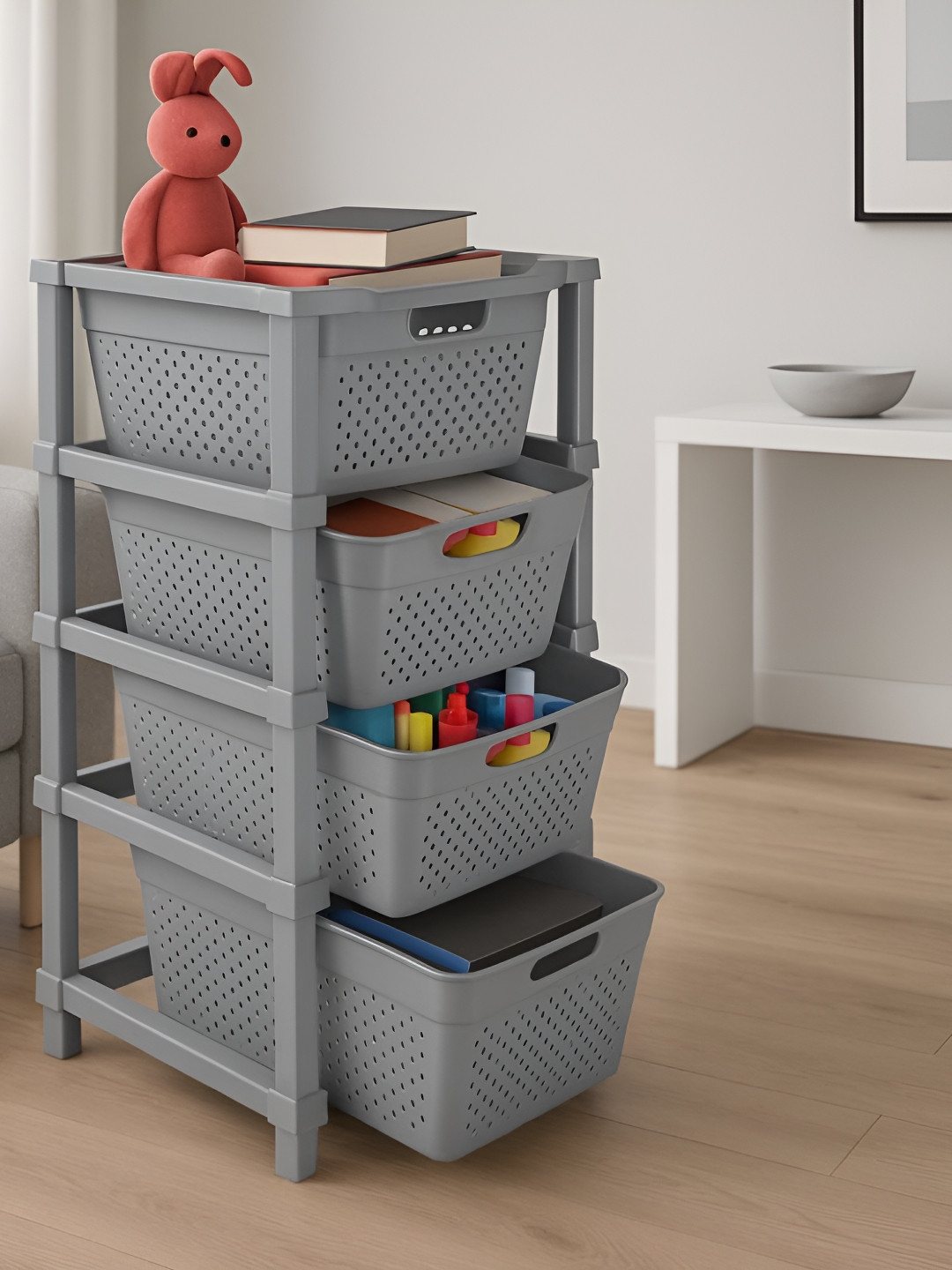 JD FRESH Stylo Grey 4 Tier Drawer Organiser
