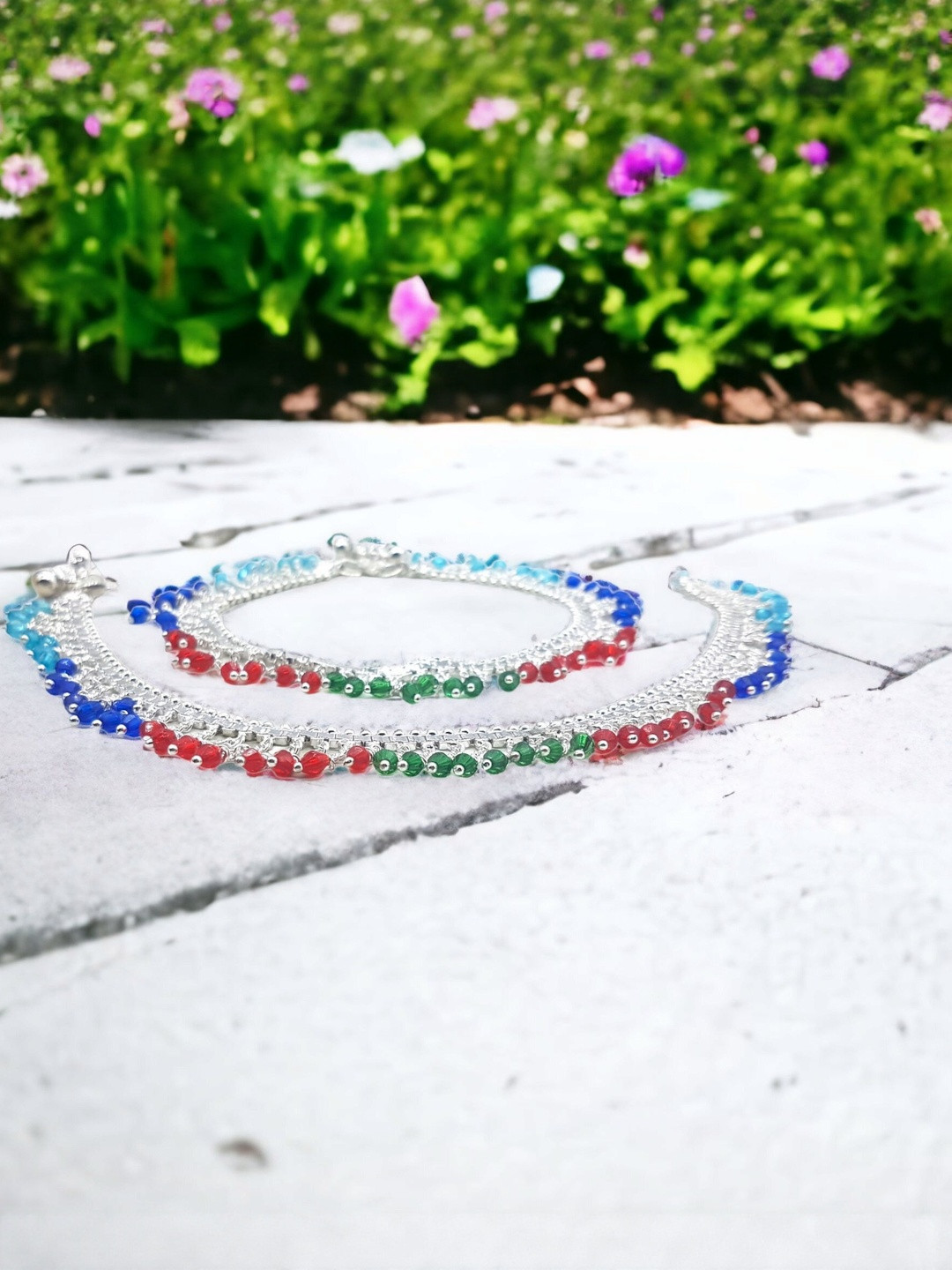 BR Ornaments 2 Pc Silver-Plated Artificial Stones Anklet