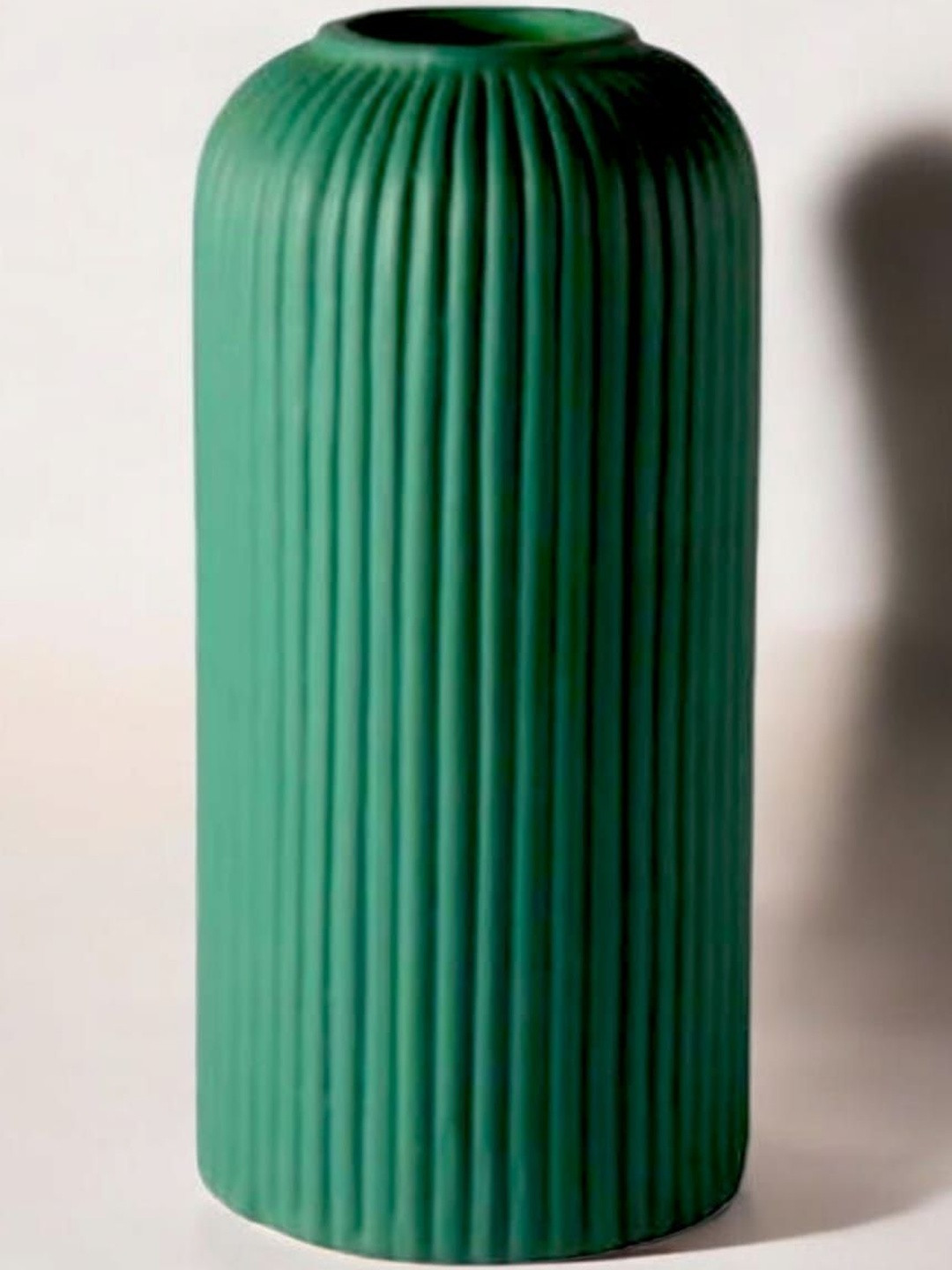 ARTISANS BAZAR Green Ribbed Ceramic Flower Vase