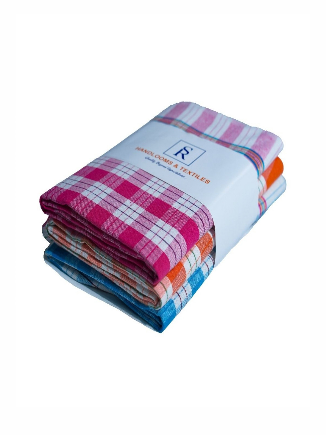 SR HANDLOOMS AND TEXTILES Orange & Pink 3 Pieces Striped Pure Cotton 400 GSM Bath Towels