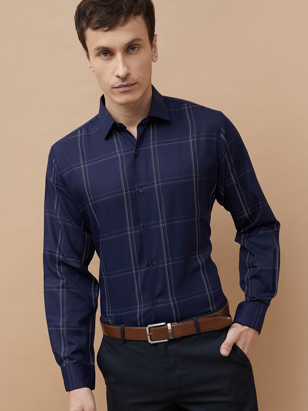 CODE by Lifestyle Windowpane Checked Slim Fit Cotton Casual Shirt