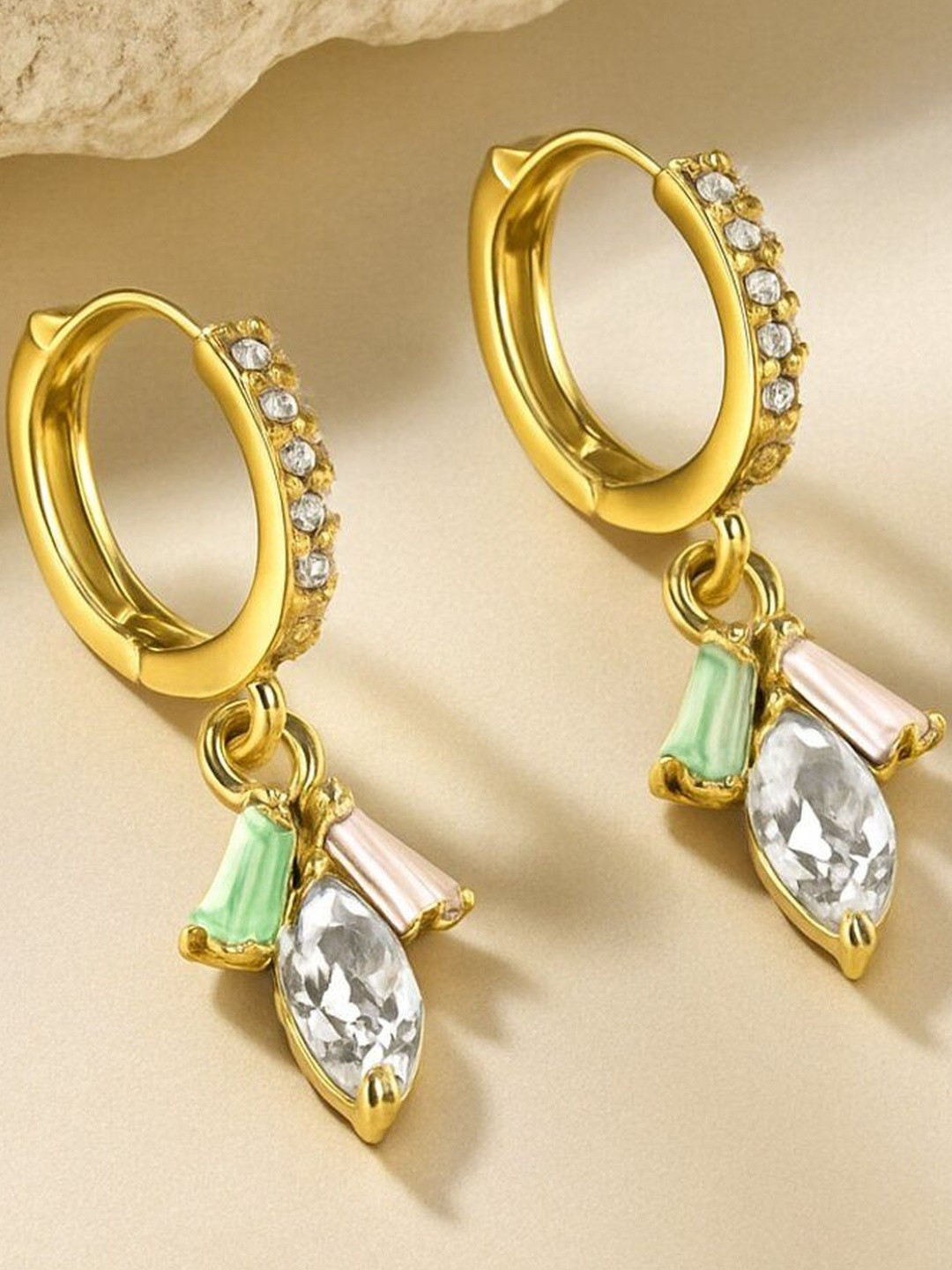 Haute Handles Stainless Steel Korean Leaf Shaped Hoop Earrings