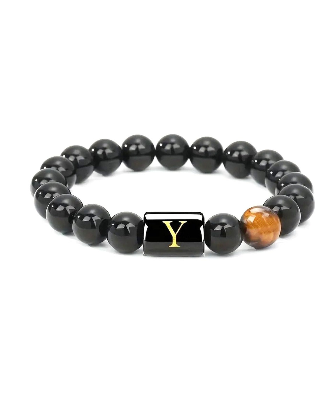 EDMIRIA Unisex Black Initial Letter Beaded Bracelet