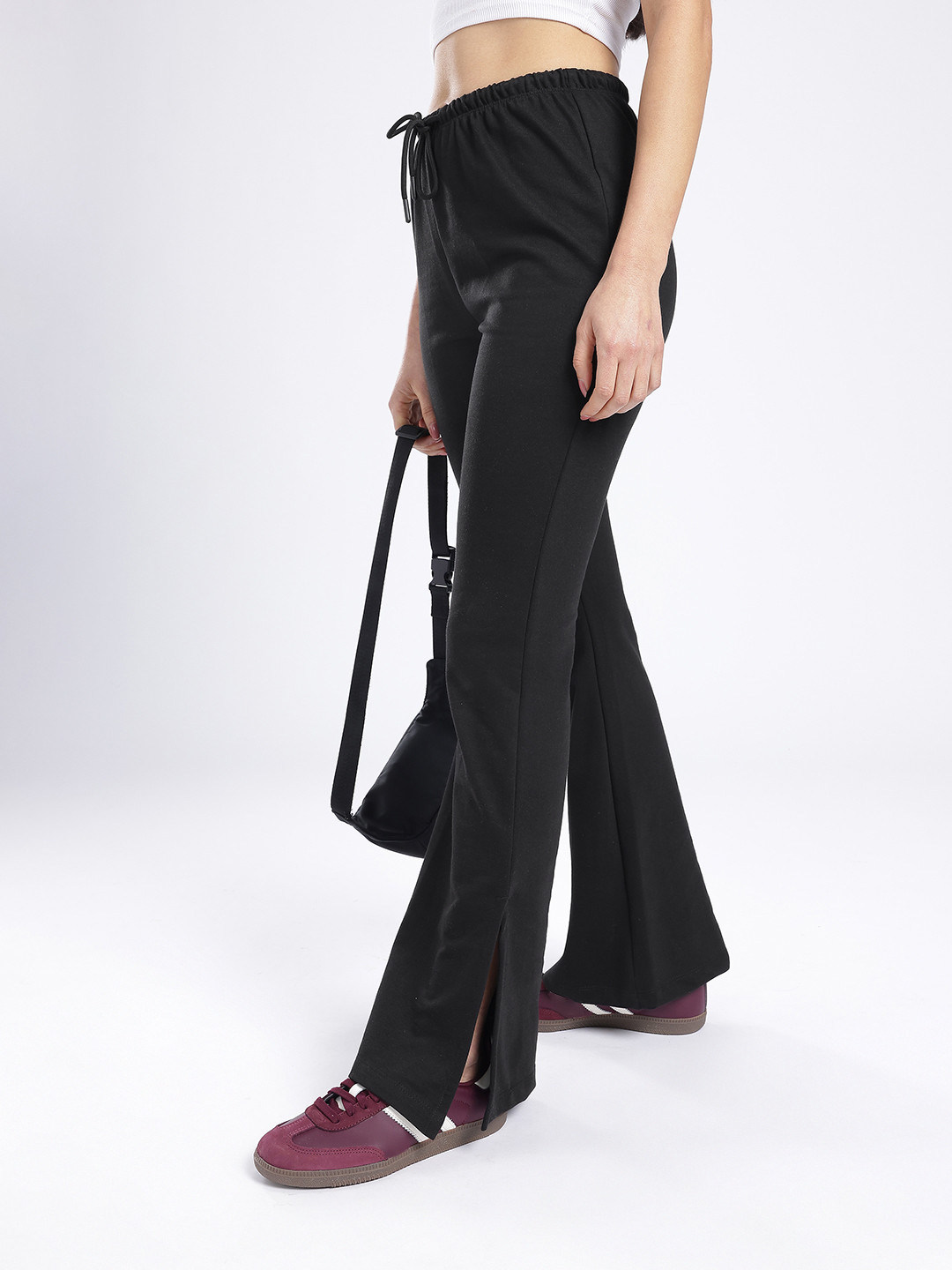 glitchez Women Cotton Terry Bootcut Track Pants With Side Slits