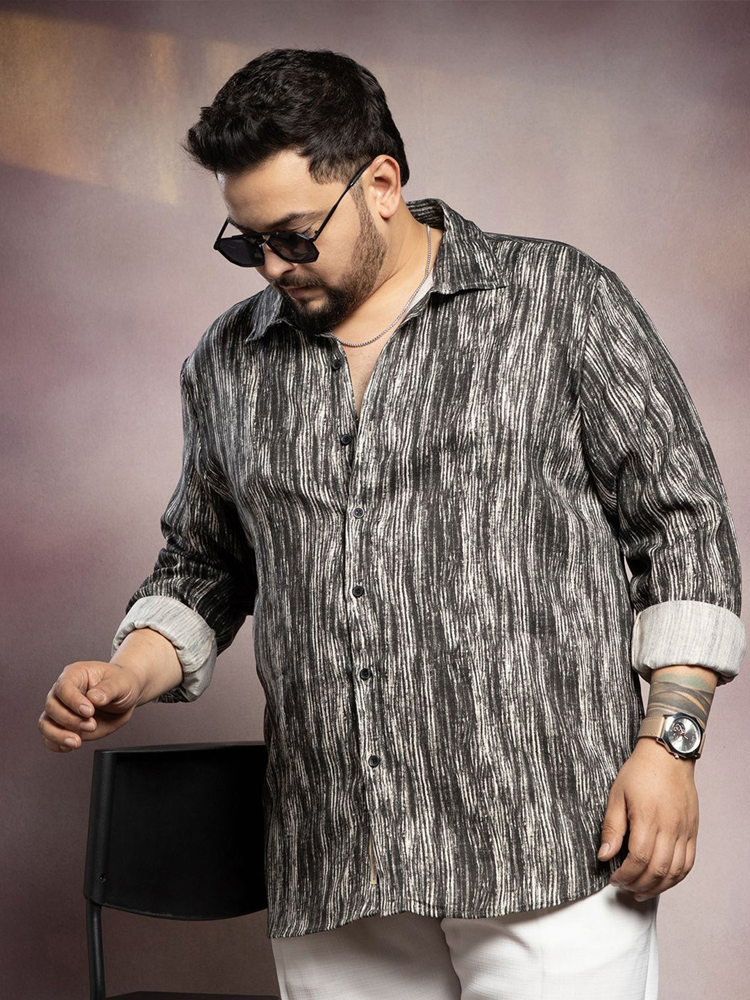 Instafab Plus Comfort Relaxed Fit Abstract Printed Distortion-Weave Cotton Shirt