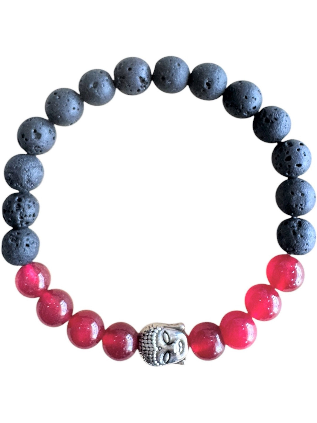 Gems Guru Natural Lava Buddha Ruby Jade Bracelet