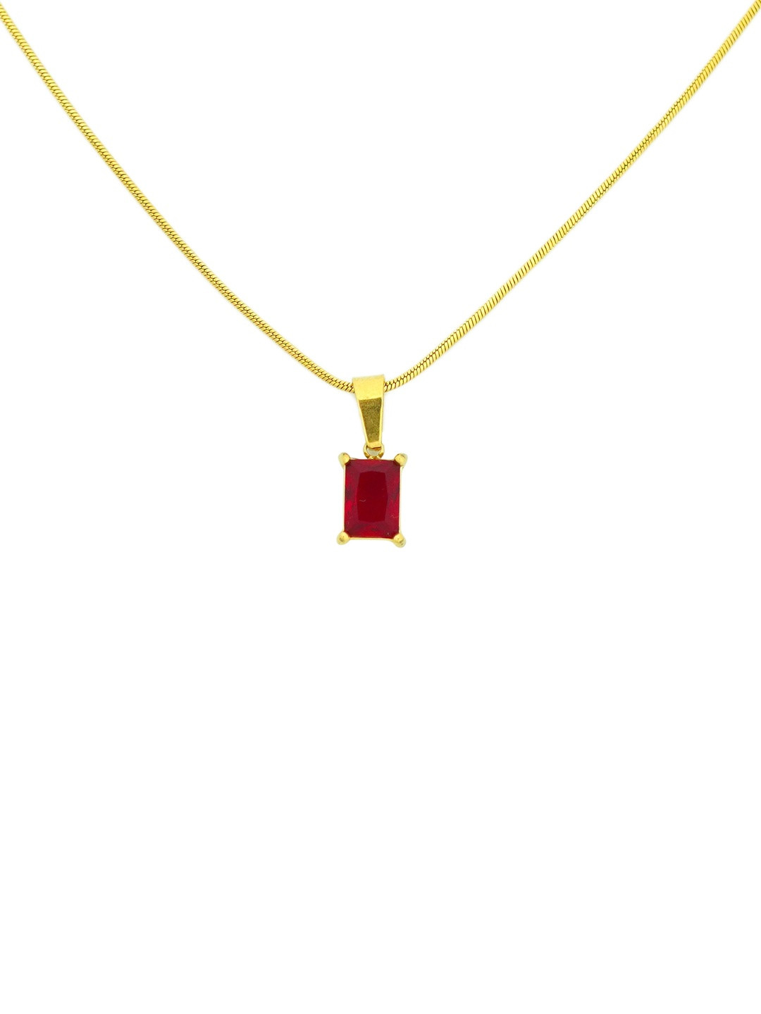 INTERSTELLAR Gold-Plated Red Stone Square Pendant With Chain