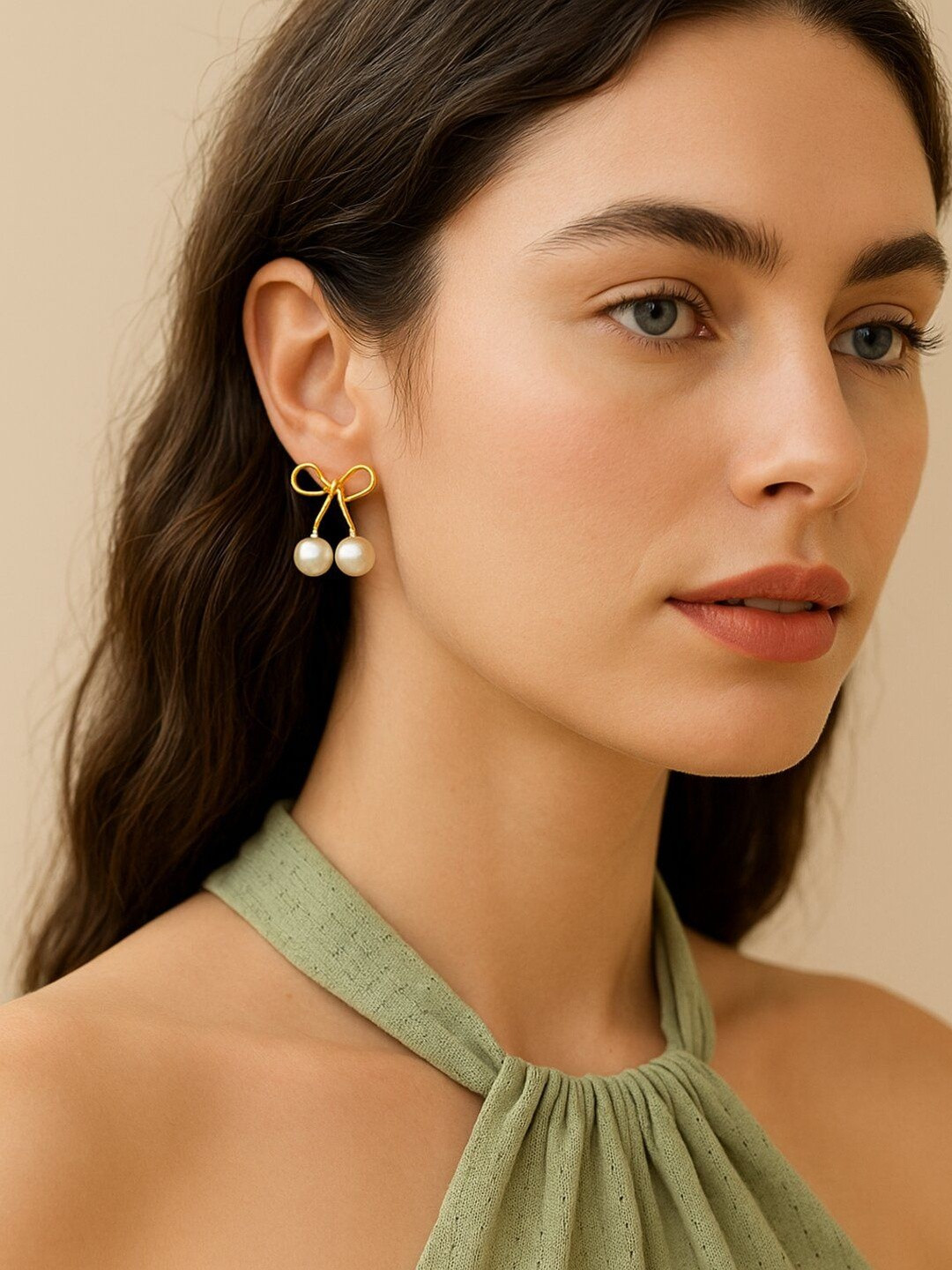 Haute Handles Classic Stainless Steel Pearls Beaded Quirky Shaped Drop Earrings