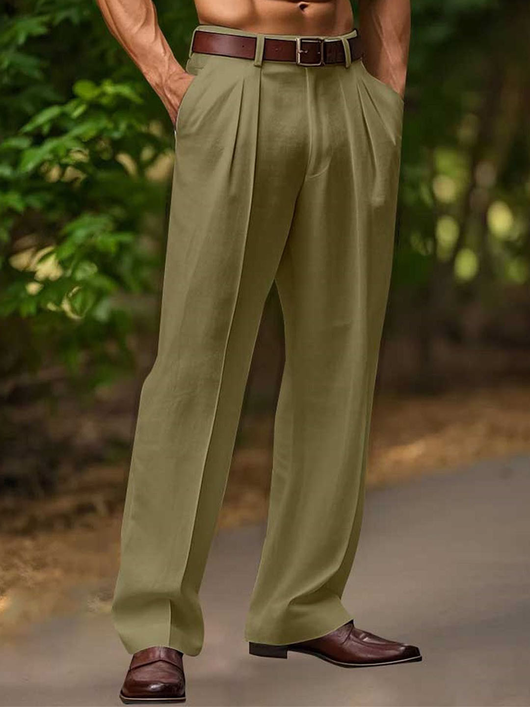 Olive Green Mid-Rise Regular Fit Formal Trousers