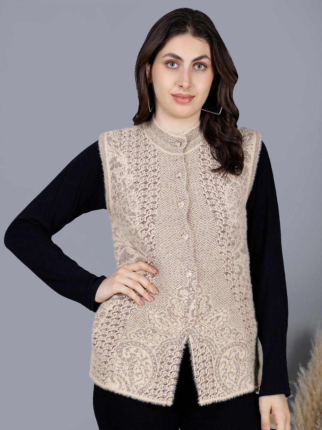 Chatanya Self Design Sleeveless Cardigan