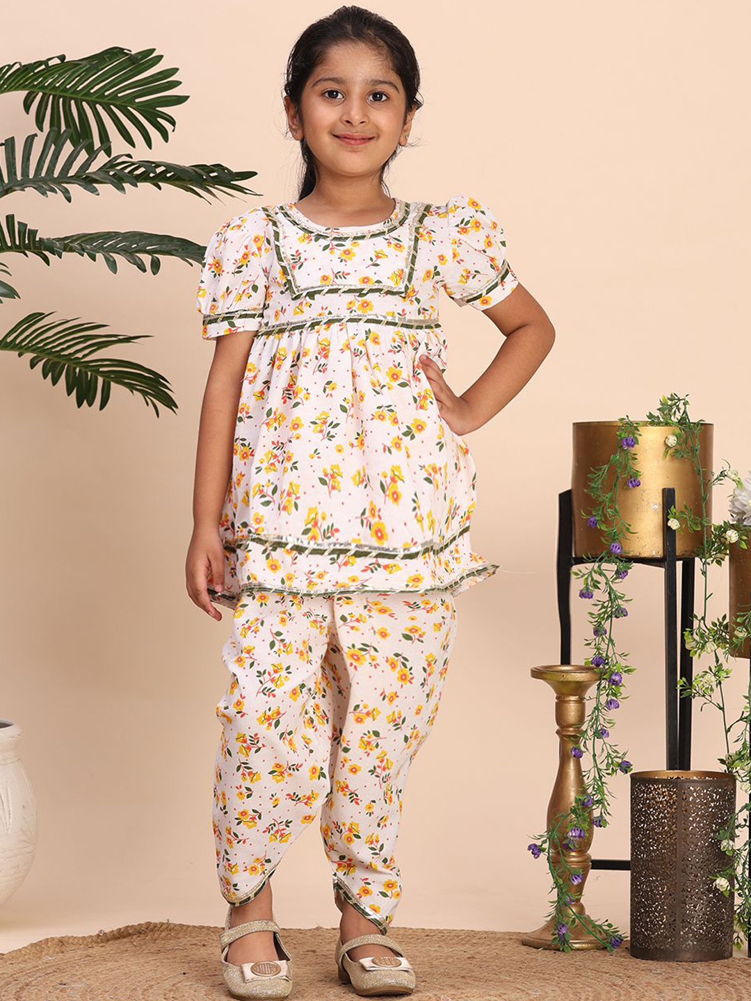 Cutiekins Girls Floral Printed A-Line Kurta with Dhoti Pants