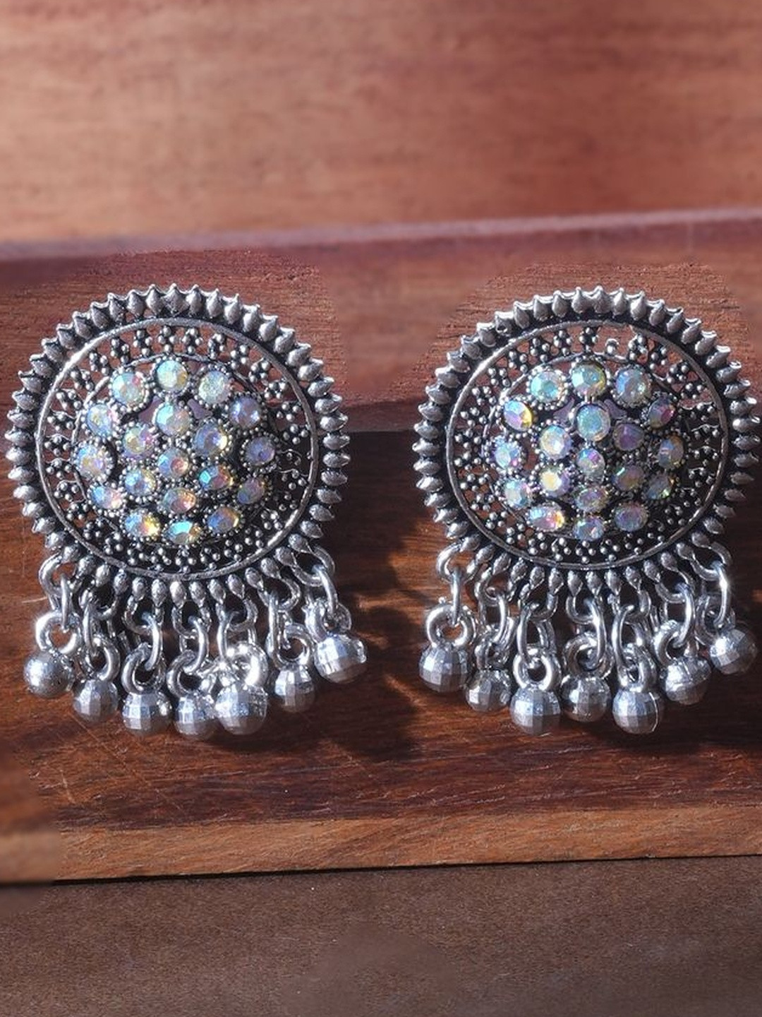 Niska Artificial Stones Studded & Ghungroo Beaded Circular Shaped Drop Earrings