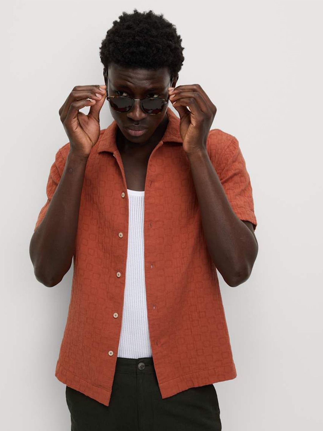 Marks & Spencer Textured Pure Cotton Spread Collar Shirt
